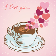 Hearts coffee cup greeting card