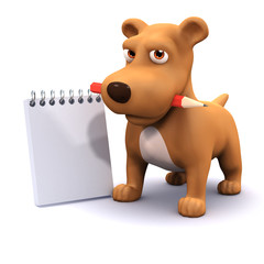 3d Dog with notepad and pencil