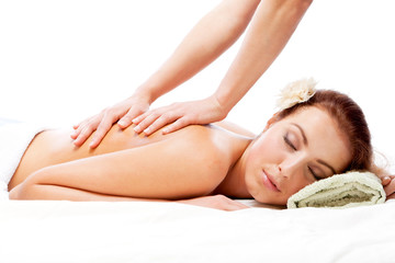 Young beautiful  woman getting massage.
