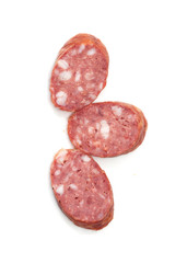 Three pieces of the sausage on white background