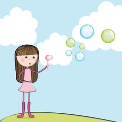 girl blowing soap bubbles