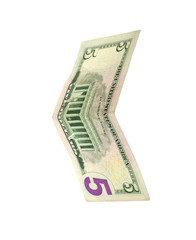 American five dollar banknote isolated over white