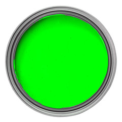 green paint can, top view with clipping path