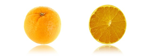 Whole and half orange