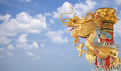 Fototapeta na wymiar Twin Golden Chinese Dragon