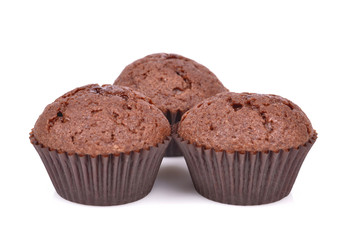 Chocolate muffin isolated on white background