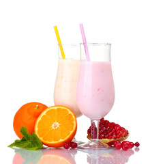 Milk shakes with fruits isolated on white