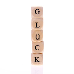 Buchstabenwürfel Glück senkrecht