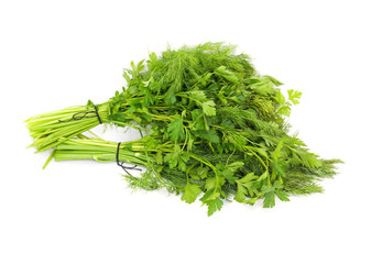dill and parsley isolated on a white background