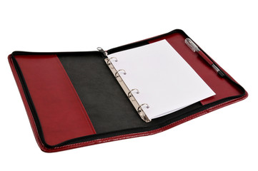 Red leather notebook cover with copy space