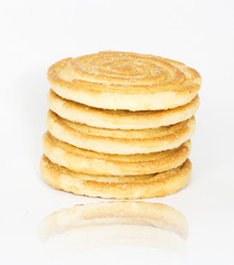 Flapjack chocolate chip cookie stack with one alone, isolated ov