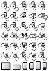 smartphones with apps and hands, vector icon set