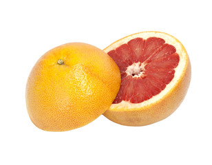 two half grapefruit isolated on white background