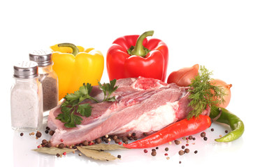 Raw meat and vegetables isolated on whitе