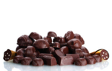Many different chocolate candy isolated on white