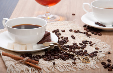 black coffee with sugar chocolate and cinnamon