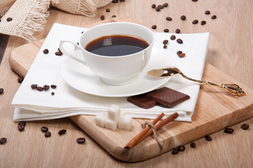 black coffee with sugar chocolate and cinnamon