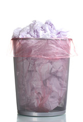 Metal trash bin from paper isolated on white