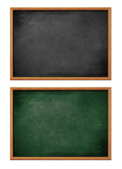 blank black and green board set with wooden frame