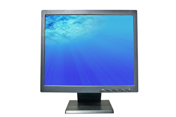 LCD monitor with underwater scene with clipping path
