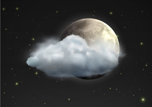 realistic moon with cloud floats in the night sky
