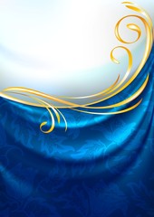 Blue fabric curtain with ornament, background, Eps10
