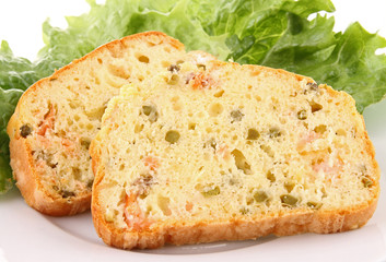slice of cake with salad