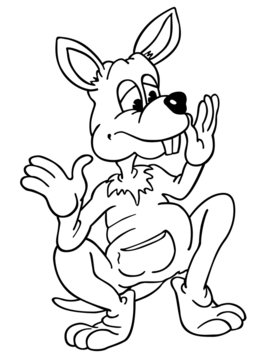 Kangaroo - Black and White Cartoon Illustration