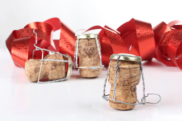 Champagne corks and ribbon