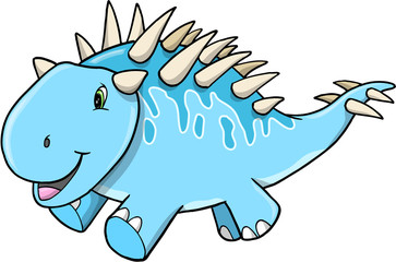 Cute Happy Blue Dinosaur Vector Illustration