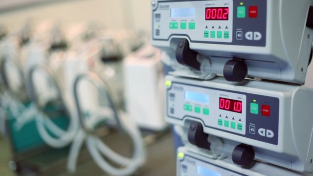 Some medical equipment stand in row