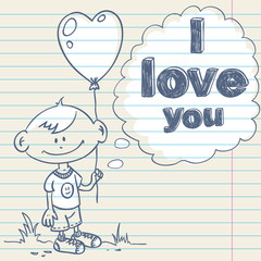 Card with cartoon boy and balloon