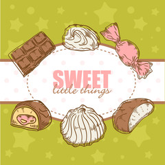 Retro card with tasty sweets