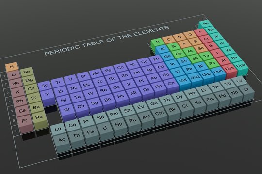 Periodic Table of the Elements - on black glass background