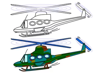Cercles muraux Bricolage Hélicoptère militaire masqué comme illustration, livre de coloriage