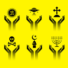 hands with religion symbols
