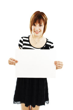 Teenage girl holding blank sign