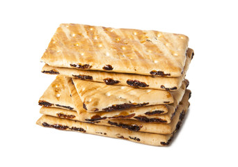 Cookies with raisins on a white background