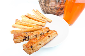Brunch Bread sticks with orange juice