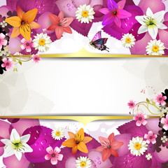 Background with flowers and butterflies