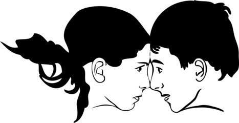 sketch of boy and girl face to face looking at each other