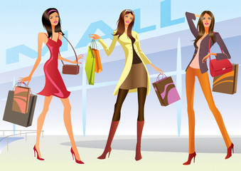 Fashion shopping girls - vector illustration