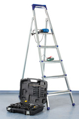 Step-ladder with a tool box