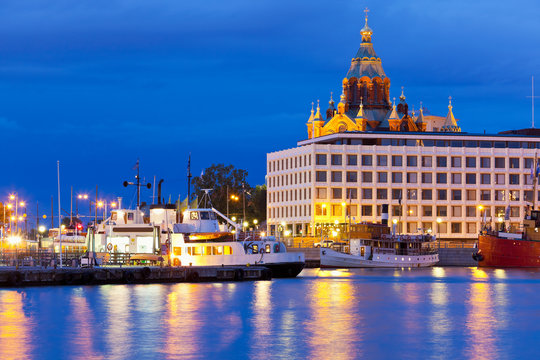 Evening view of the Old Town in Helsinki, Finland