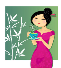 girl drinking green tea