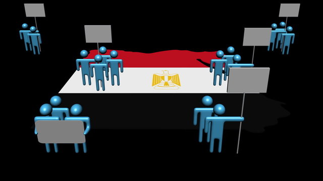 Increasing crowd demonstrating on Egypt map flag animation