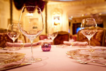 Empty glasses set in restaurant