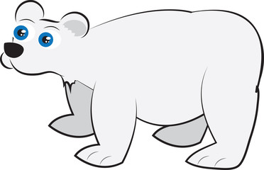 Isolated cartoon white polar bear standing