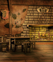 Izba z kominkiem w starej gospodzie © Obsidian Fantasy