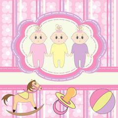 Greeting card for little girls triplets